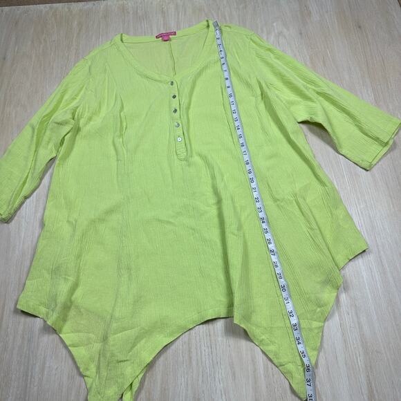 Women Within Lime Green Hankerchief Hem V-Neck Henley Weekend Wear Tunic Plus 1X - Picture 8 of 16